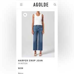 AGOLDE Harper Crop Jeans, size 26, in Motion wash